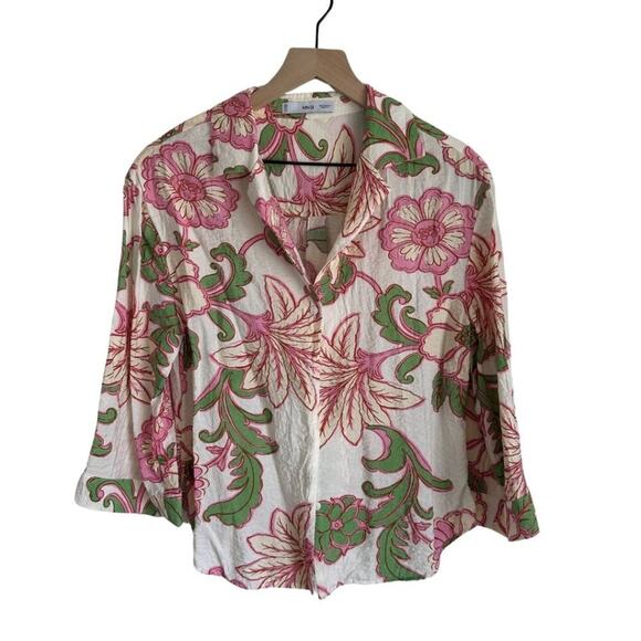 Mango Textured Flora Printed Set Pink, Green, Beige XS - Picture 1 of 16